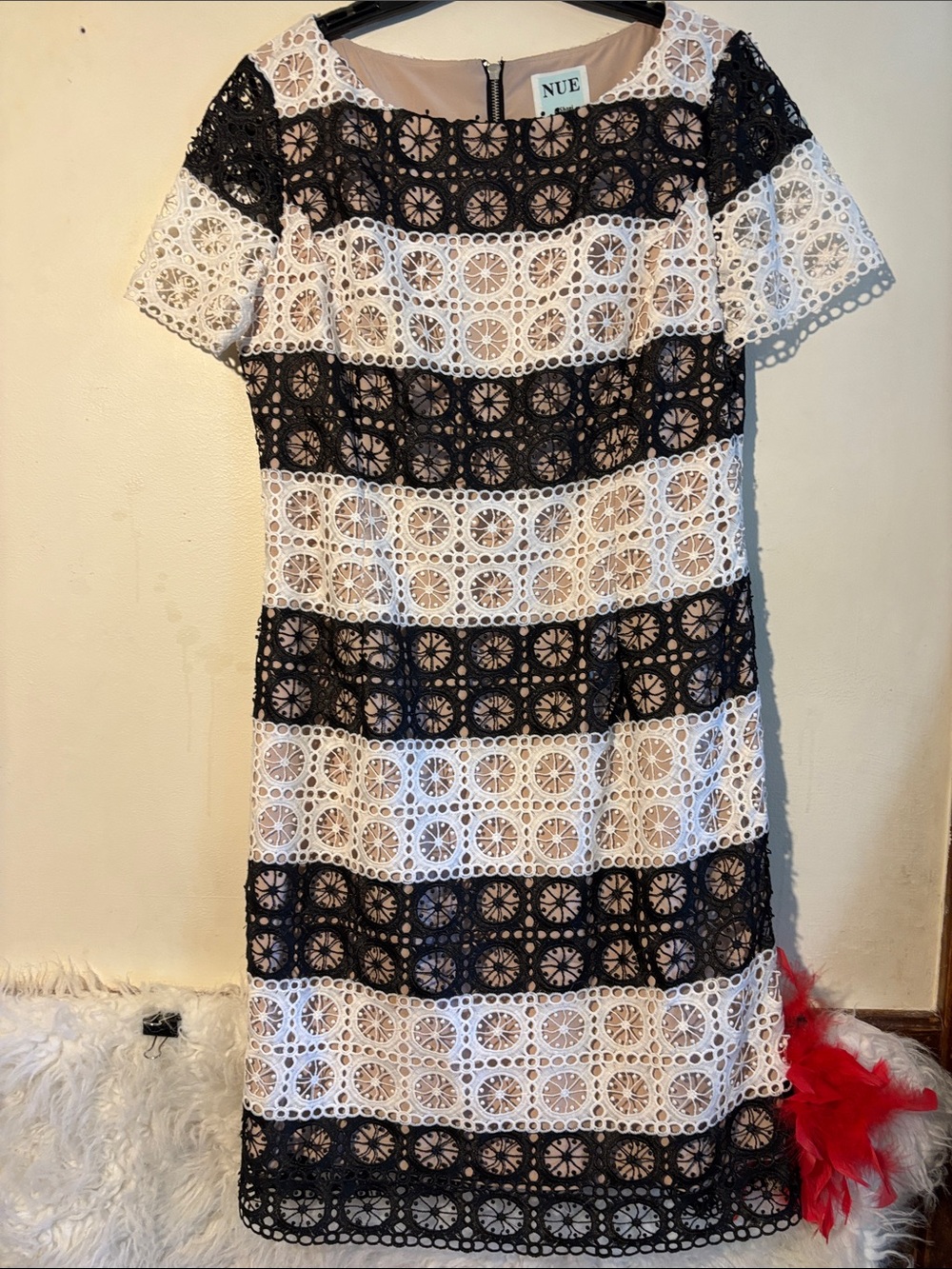 Nue by Shani Black and White Lace Midi Dress